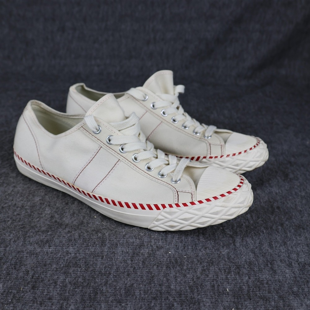 PF Flyers Shoes Mens Size 10.5 White Canvas Low Top Red Stripe Sneakers Casual